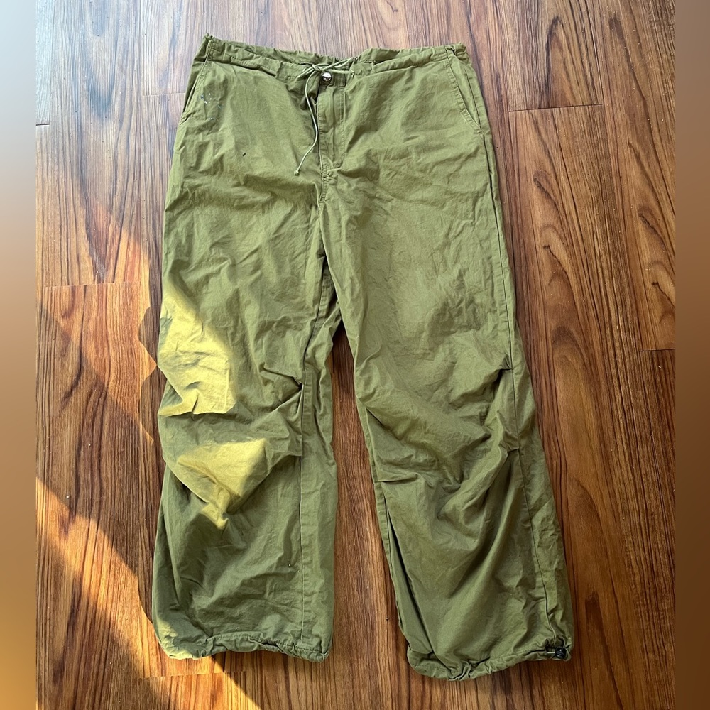 Green Y2K parachute pants